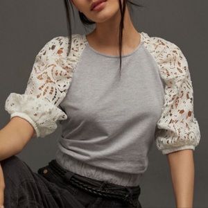 Anthropologie (Dolan) Grey Lace Sleeve Sweatshirt NWOT